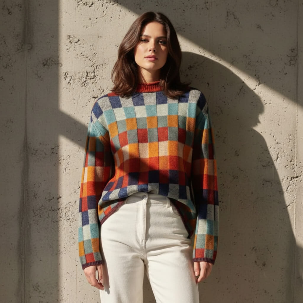 EMMA CHECKED MERINO JUMPER