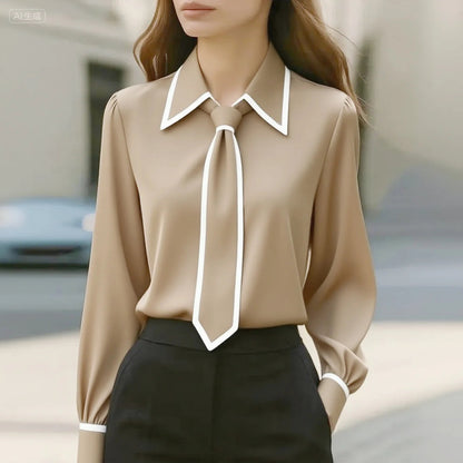 AURENE CONTRAST TIE BLOUSE