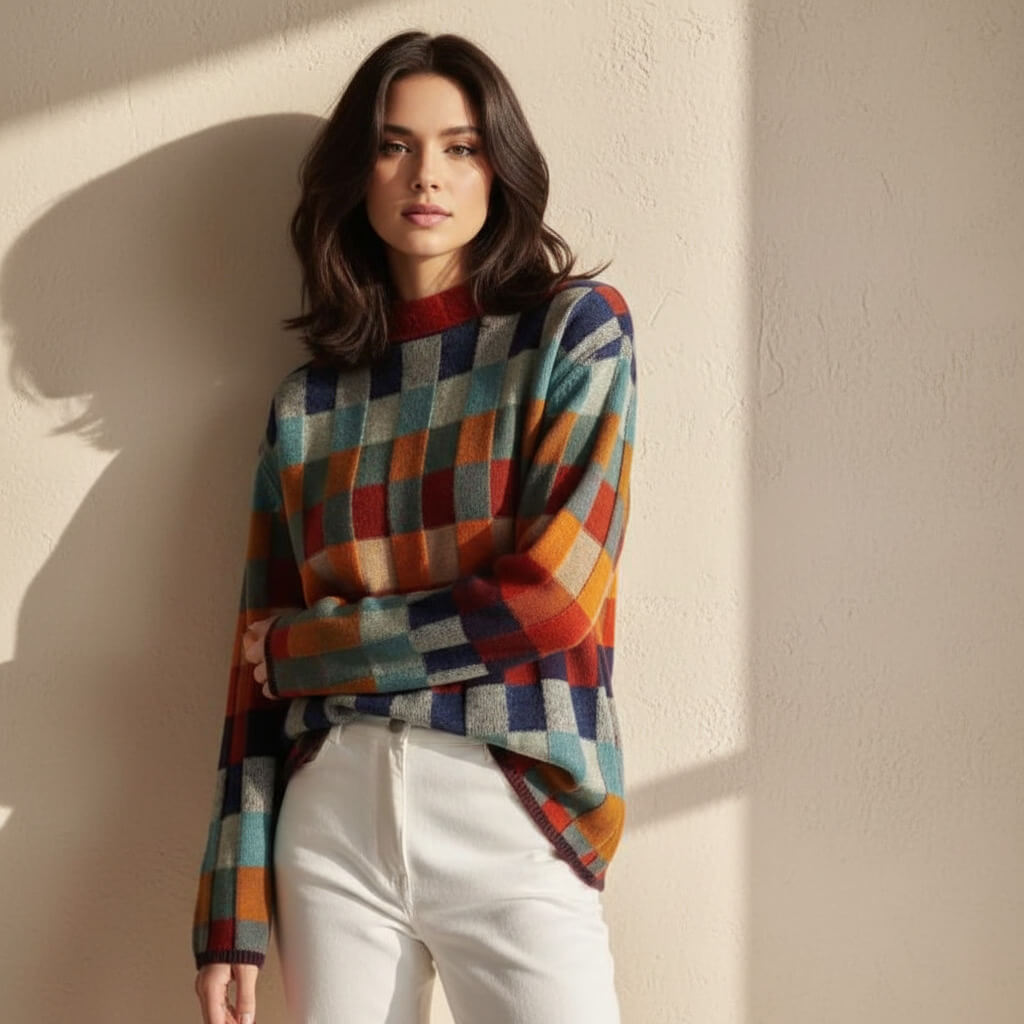 EMMA CHECKED MERINO JUMPER